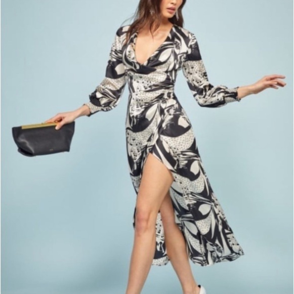 Reformation Chantelle Silk Maxi Dress Persephone Print Black White Size 2